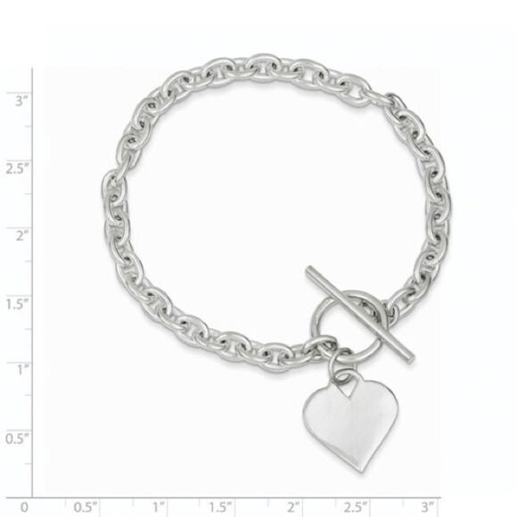 New Sterling Silver Engraveable Heart Toggle Bracelet - Picture 7 of 7